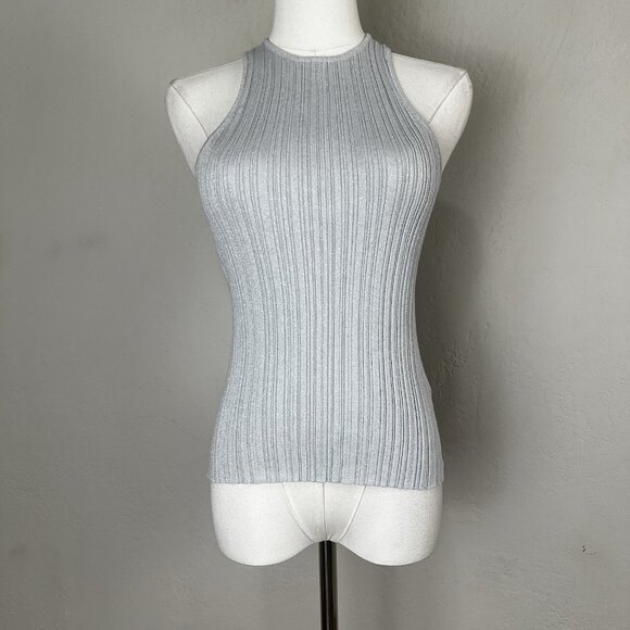 Madewell The Signature Shimmer Knit Cutaway Sweater Tank Vapor Silver Size XS‎ - Picture 1 of 13